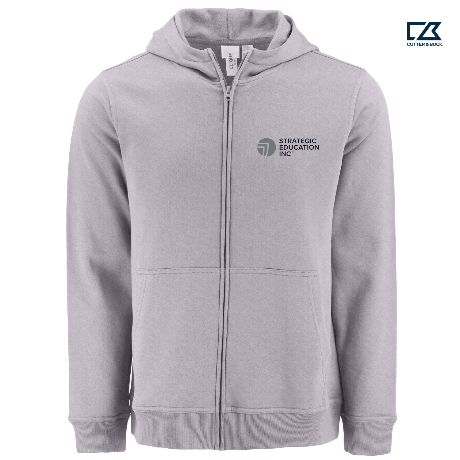 SEI Clique Drive Recycled Unisex Full Zip Hooded Sweatshirt - Grey Melange