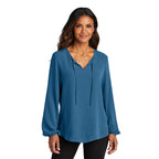 SEI Port Authority® Ladies Textured Crepe Blouse - Aegean Blue