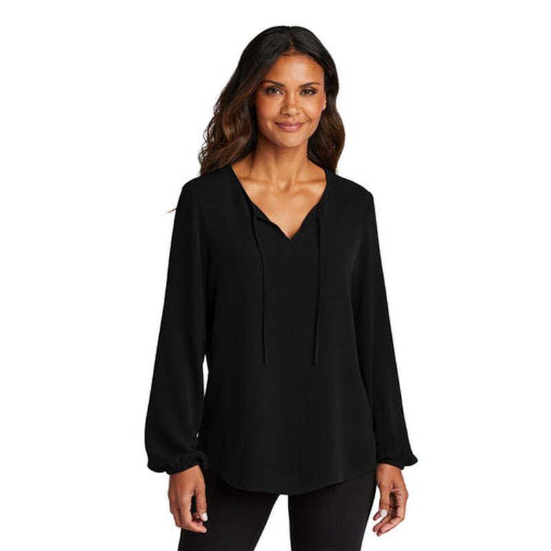 SEI Port Authority® Ladies Textured Crepe Blouse - Deep Black