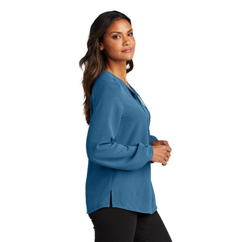 SEI Port Authority® Ladies Textured Crepe Blouse - Aegean Blue
