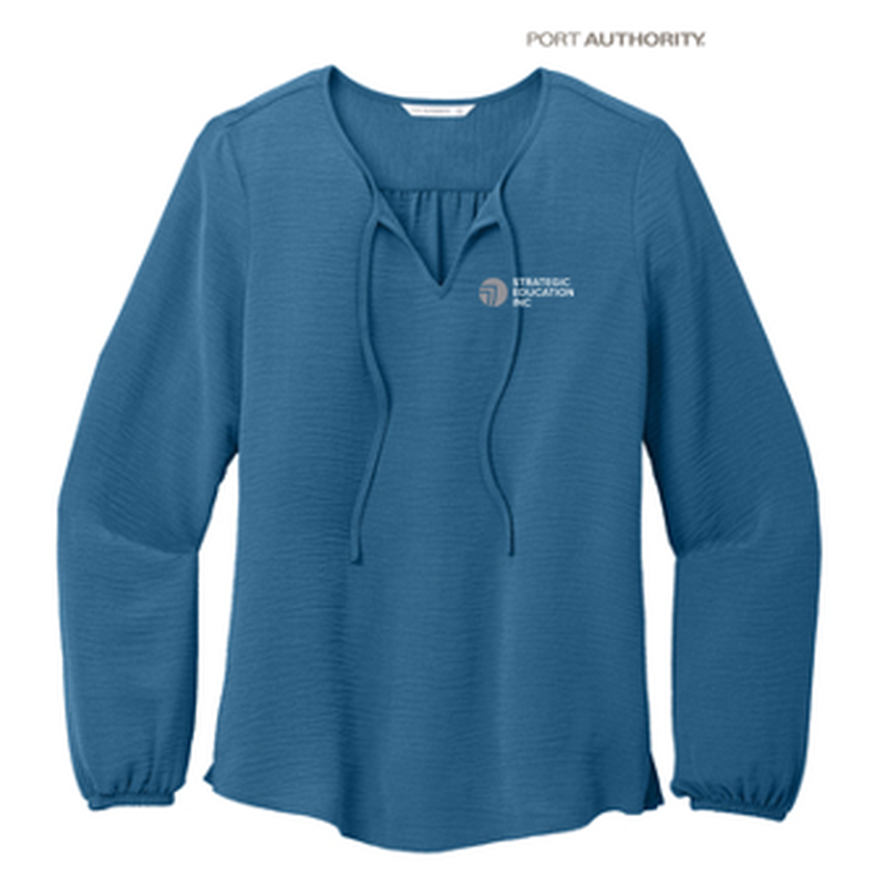 SEI Port Authority® Ladies Textured Crepe Blouse - Aegean Blue