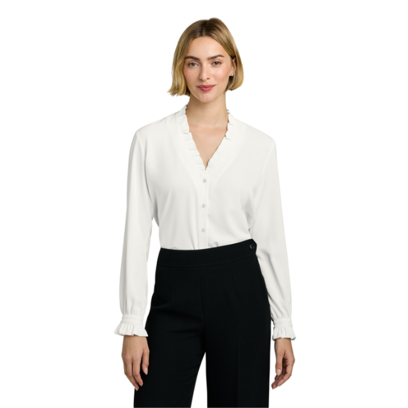 NEW SEI Brooks Brothers® Women’s Long Sleeve Ruffle Collar Blouse - Off White