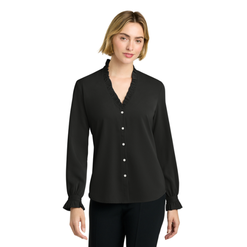 NEW SEI Brooks Brothers® Women’s Long Sleeve Ruffle Collar Blouse - Black
