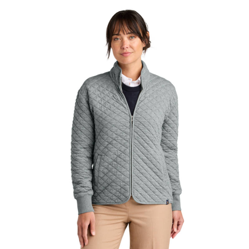 NEW SEI Brooks Brothers® Women’s Diamond Quilt Full-Zip - Light Shadow Grey Heather